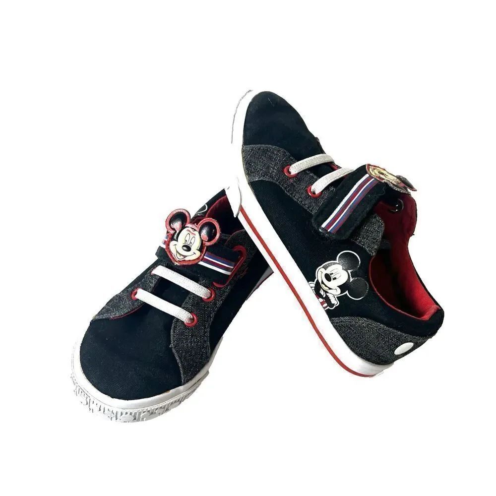 Disney Junior Mickey Kids Toddler 10 Black Canvas Classic Snap On Shoes Sneakers